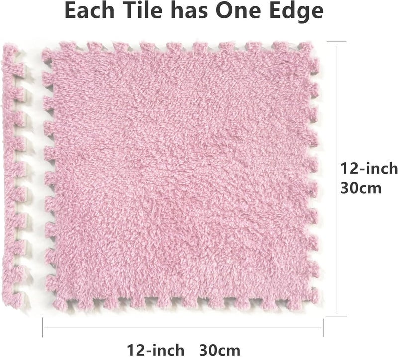 HUIDUO 12 Pcs Kids Foam Interlocking Carpet Tiles with Border, Thick Carpet Squares Plush Floor Playmats Baby Crawling Rug - 49" x 37" (Pink, 12 Tiles) - Image 2
